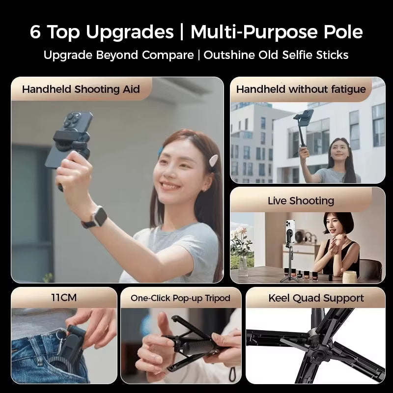 4-In-1 Multifunctional Magnetic Mini Selfie Stick with 360° Rotation Wireless Bluetooth Control Magnetic Phone Holder