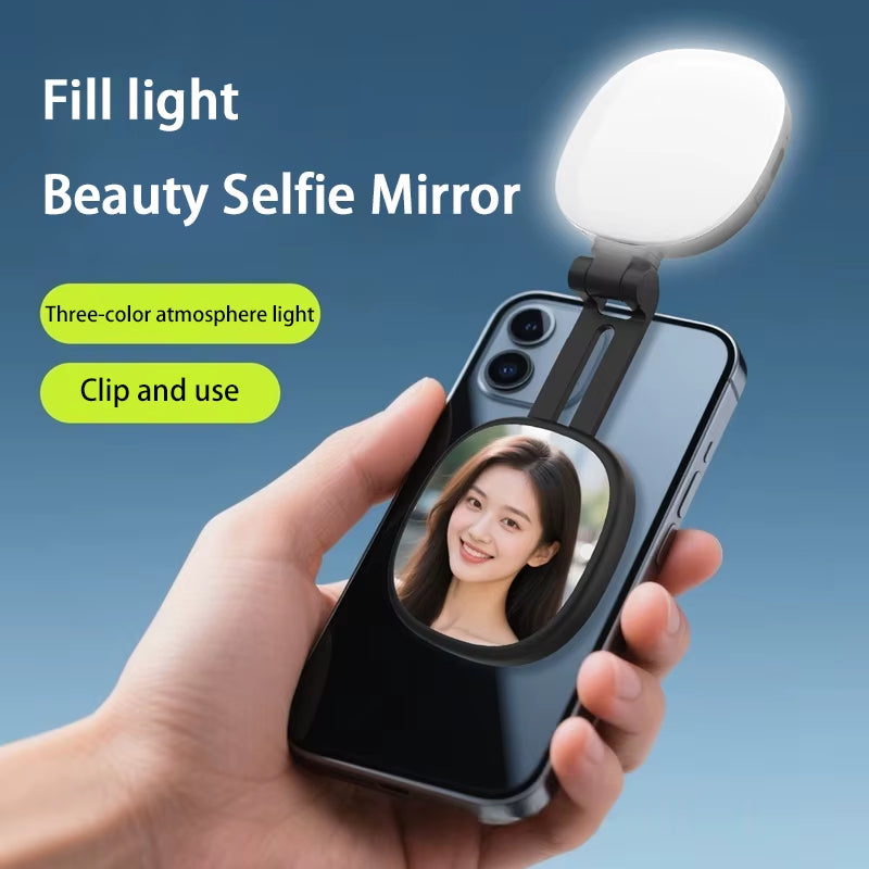Mobile Phone Magnetic Selfie Fill Light Live Photo Mini Portable Makeup Mirror Foldable Pocket LED Light Mobile Phone Holder