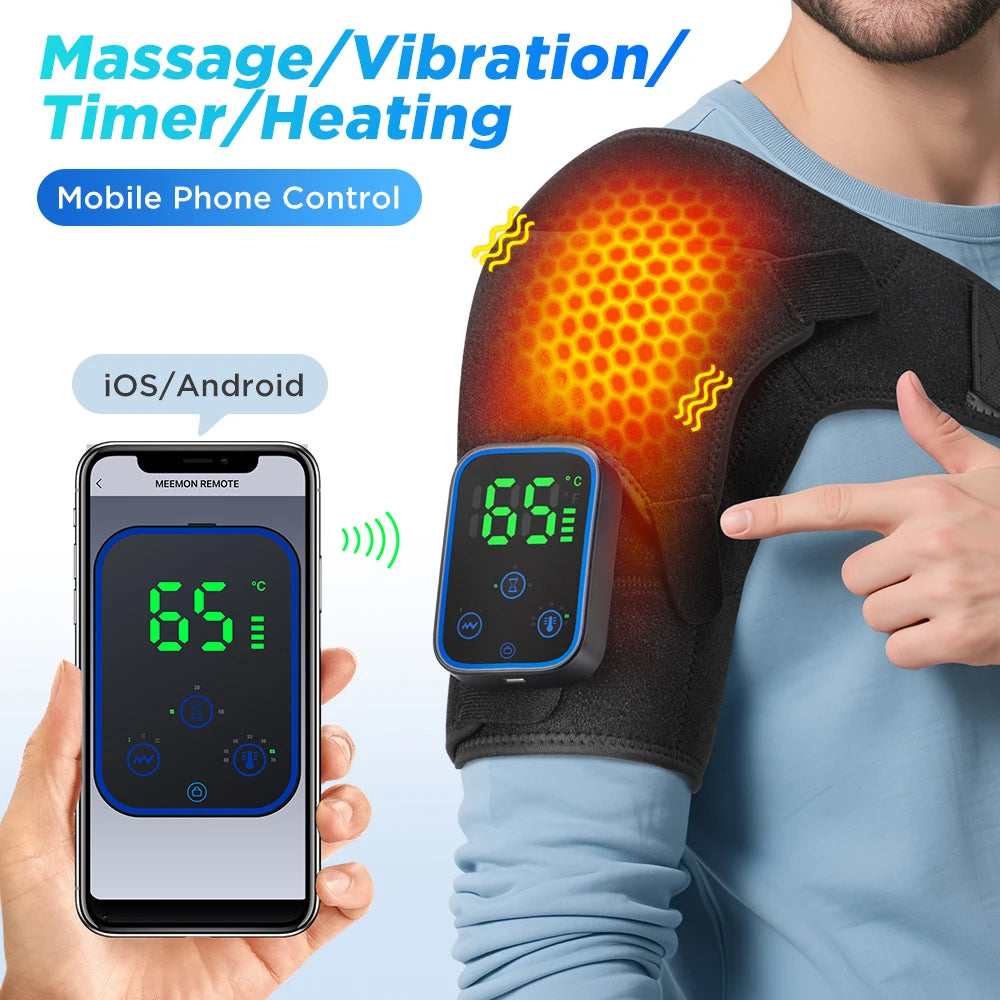 Detachable Wireless APP Control Electric Heating Vibration Shoulder Knee Massager Brace 3 Levels Timer Shoulder Massage Belt Bra