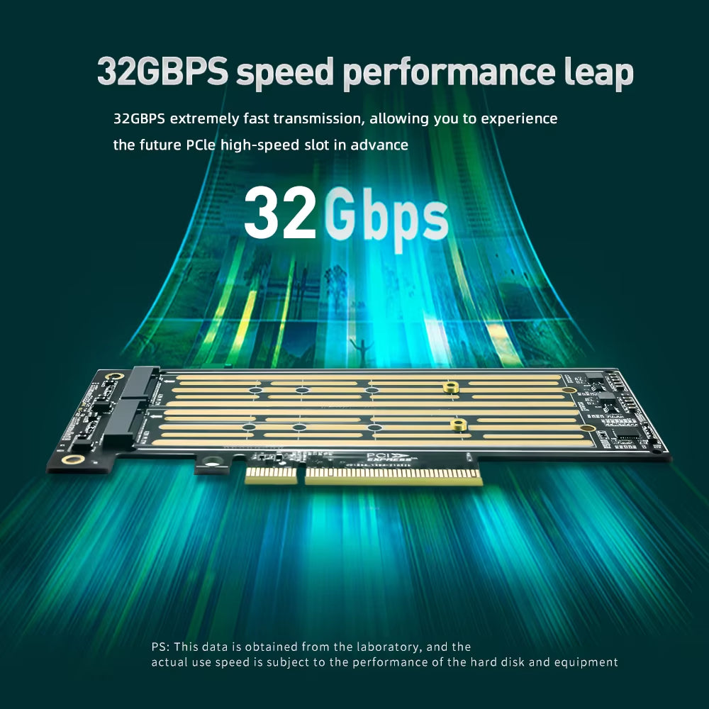 M.2 Nvme&Nvme to PCIE Riser X8/X16 Adapter Card Hard Drive Dual-Disk Interface Gen3 32Gbps Expansion for 2230/2242/2260/2280 SSD