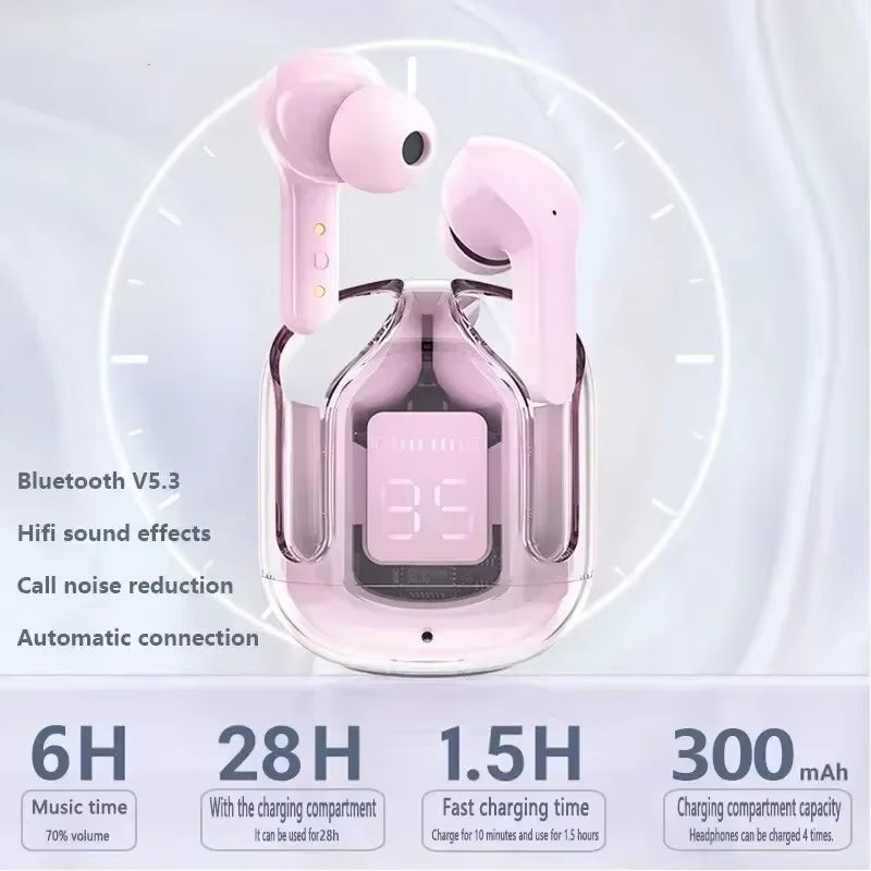 TWSHK3 Wireless Bluetooth Earphone Noise Canceling Hifi Stereo Sport Headphones with Digital Display Transparent Charging Case